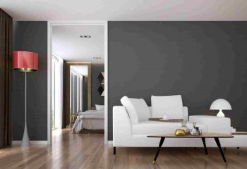 The interior of modern living room and bedroom service apartment design The interior of modern living room and bedroom service apartment design